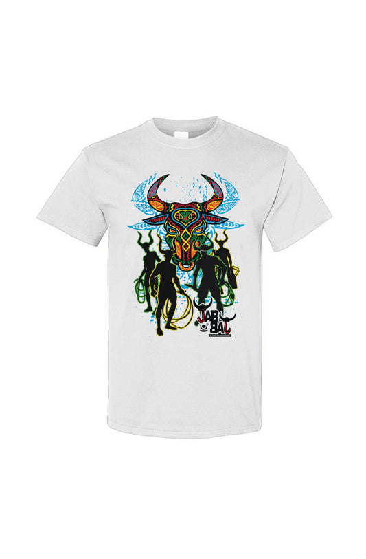 Men's white J'ouvert jab jab with bull face t-shirt