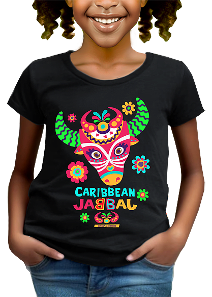 Colorful and cute girls jab jab black t-shirt